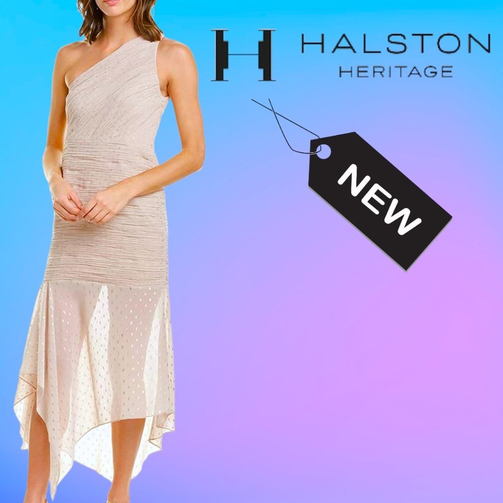 Halston Heritage Champagne Pleat 1 Shoulder Dress